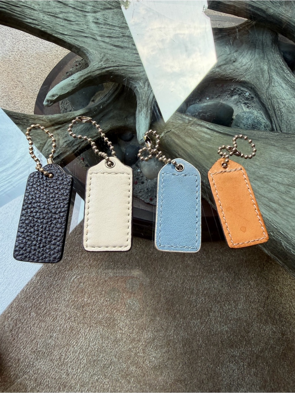 Coach Leather Tag Keychain Set in Black, Cream, White & Tan small sz - Picture 2 of 2